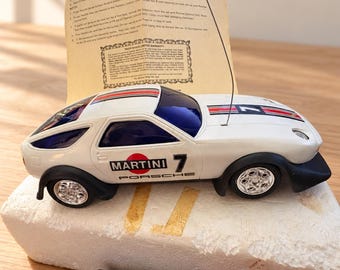 Vintage Radio Shack RC Porsche 928 Martini Racing Boxed Toy Car 1980s 8 In