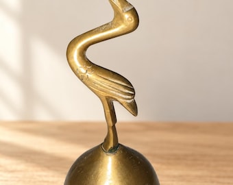 Vintage Brass Crane Handbell Heron Bird Figural Hand Bell Desk Call Bell 5 In