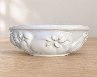 Vintage Century Japan White Ceramic Console Bowl Embossed Floral Centerpiece 8"