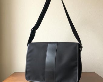 Vintage Coach Messenger Bag, Black Nylon and Leather Y2K Crossbody