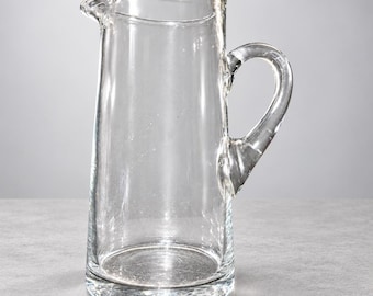 Vintage Heavy Clear Glass Pitcher 10 Inch Thick Weighted Base Handled Jug