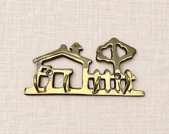 Vintage Brass House Key Rack: Picket Fence, 4 Hooks, Wall Mount Holder