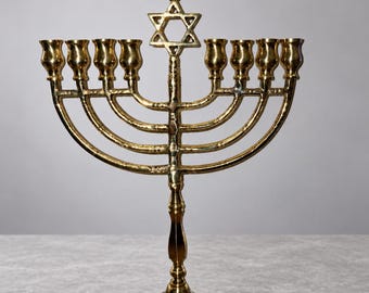 Vintage Brass Menorah Star of David Hanukkah Candelabra Judaica 12 In