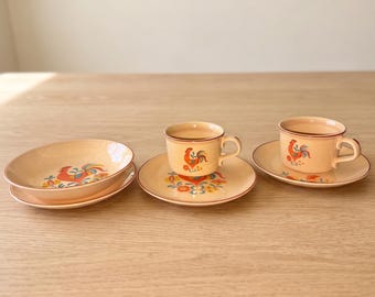 Vintage Taylor Smith & Taylor Reveille Rooster 6 Piece Set, Cups Plates Bowls