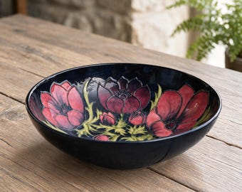 Vintage 1994 Moorcroft Anemone on Blue 10 Inch Art Pottery Bowl England