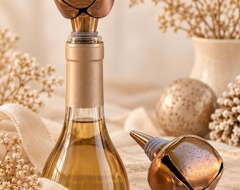 Copper Jingle Bell Wine Bottle Stoppers Pair Sleigh Bell Holiday Barware 5 In