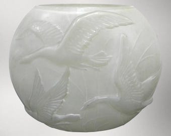 Vintage Phoenix Glass Flying Geese Pillow Vase Art Deco Frosted Luster 1930s