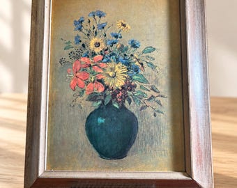 Vintage Framed Odilon Redon Print Wildflowers French Symbolist Art 14 In