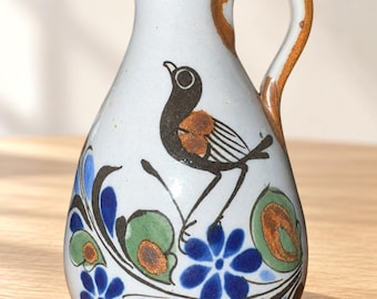 Vintage Tonala Mexican Art Pottery Bird Pitcher Hand Painted Stoneware 5 In