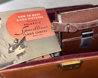 Vintage Polaroid Speedliner 95B Land Camera Original Leather Case Manual 1957-1961