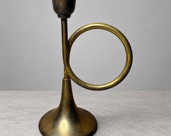 Vintage Brass Horn Candleholder Hunting Bugle Taper Candle Holder India 9 Inch