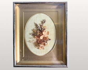 Vintage Dried Flower Shadow Box Gold Metal Frame Hydrangea Art Easel 5.5 In