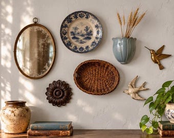 Curated Vintage Gallery Wall, Eclectic Art & Decor Set (5-9 Pieces)