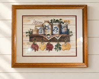 Laurie Korsgaden Framed Folk Art Print Crocks Salt Glaze Stoneware Oak Frame