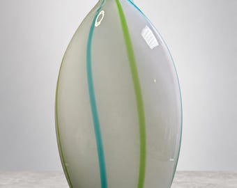 Vintage Murano Style Opaline Art Glass Bottle Vase Turquoise Green A Canne