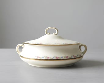 Antique Homer Empress Bowl, Covered Casserole with Rose Lattice Pattern