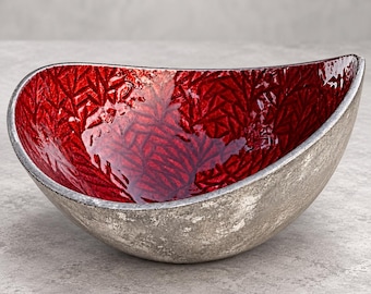 Simply Designz Ruby Red Enamel Aluminum Bowl Organic Textured Nut Dish 5 In