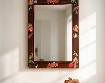 Vintage Firefighter Decoupage Wall Mirror Fire Engine Dalmatian Jim 27x20