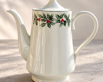 Vintage Formalities by Baum Bros Holly Porcelain Coffee Pot Christmas Teapot In Box