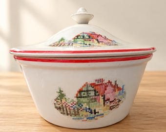 Vintage Crooksville Pantry Bak In Ware Covered Casserole Dish Cottage 8 In