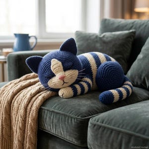 Sleeping Cat Crochet Pattern, Large Amigurumi Cat Pillow PDF, Slouchy Striped Kitty Plushie Tutorial,Cozy Kitten Sofa Decor,Digital Download