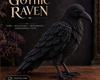 Häkelanleitung für einen Raben (PDF), Skulpturale Vogel-Amigurumi-Anleitung, Halloween-Gothic-Krähe-Tutorial, Sofort-Download (PDF)