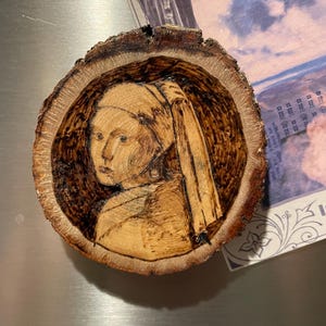 Refrigerator magnets, wood burned, hand made