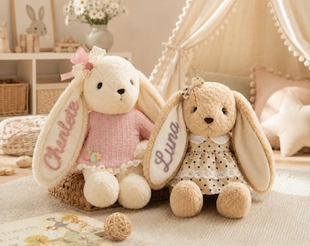 Personalized Newborn Bunny, Custom Name Stuffed Rabbit, Baby Girl Gift, Baptism Gift, Christening Gift, Granddaughter Gift