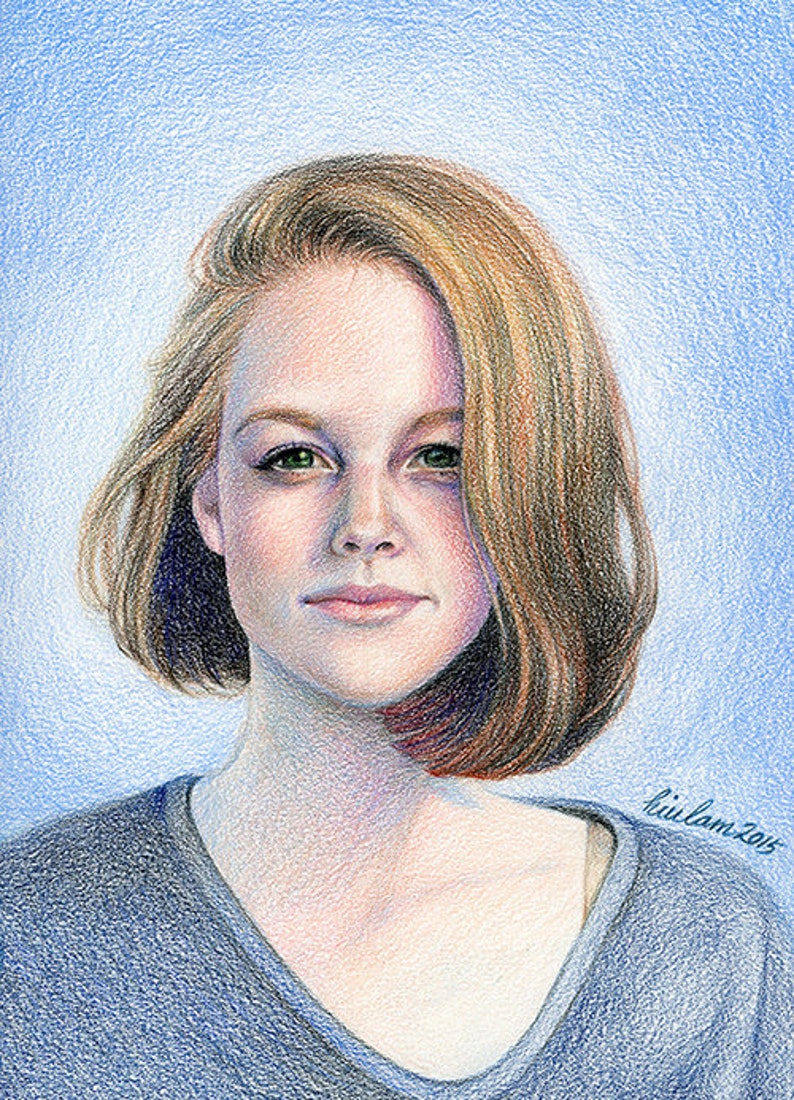 Custom colored pencil portrait commission from photo image 6