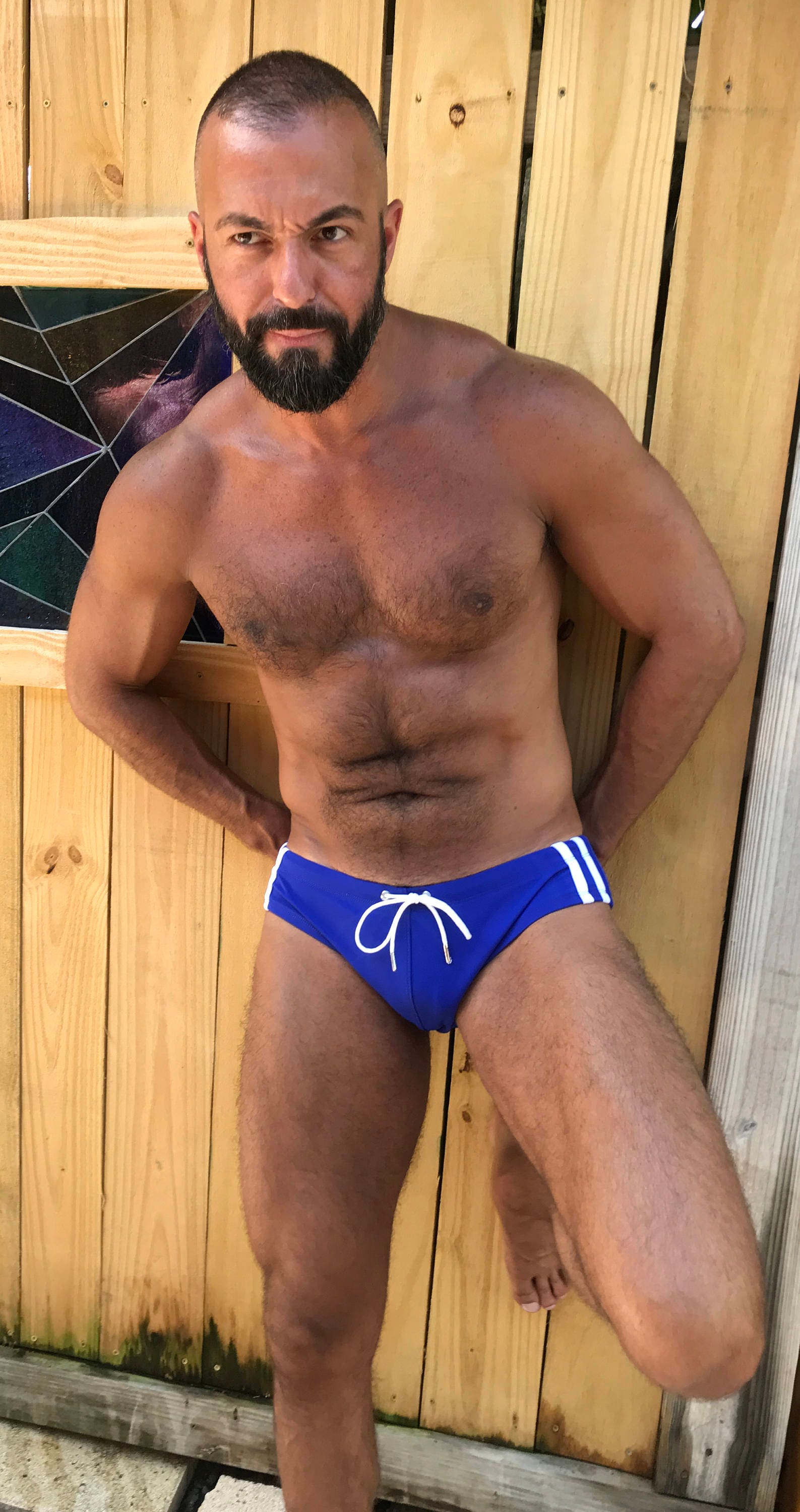 Sapphire Blue with White Stripes Racing Brief with Front Drawstring