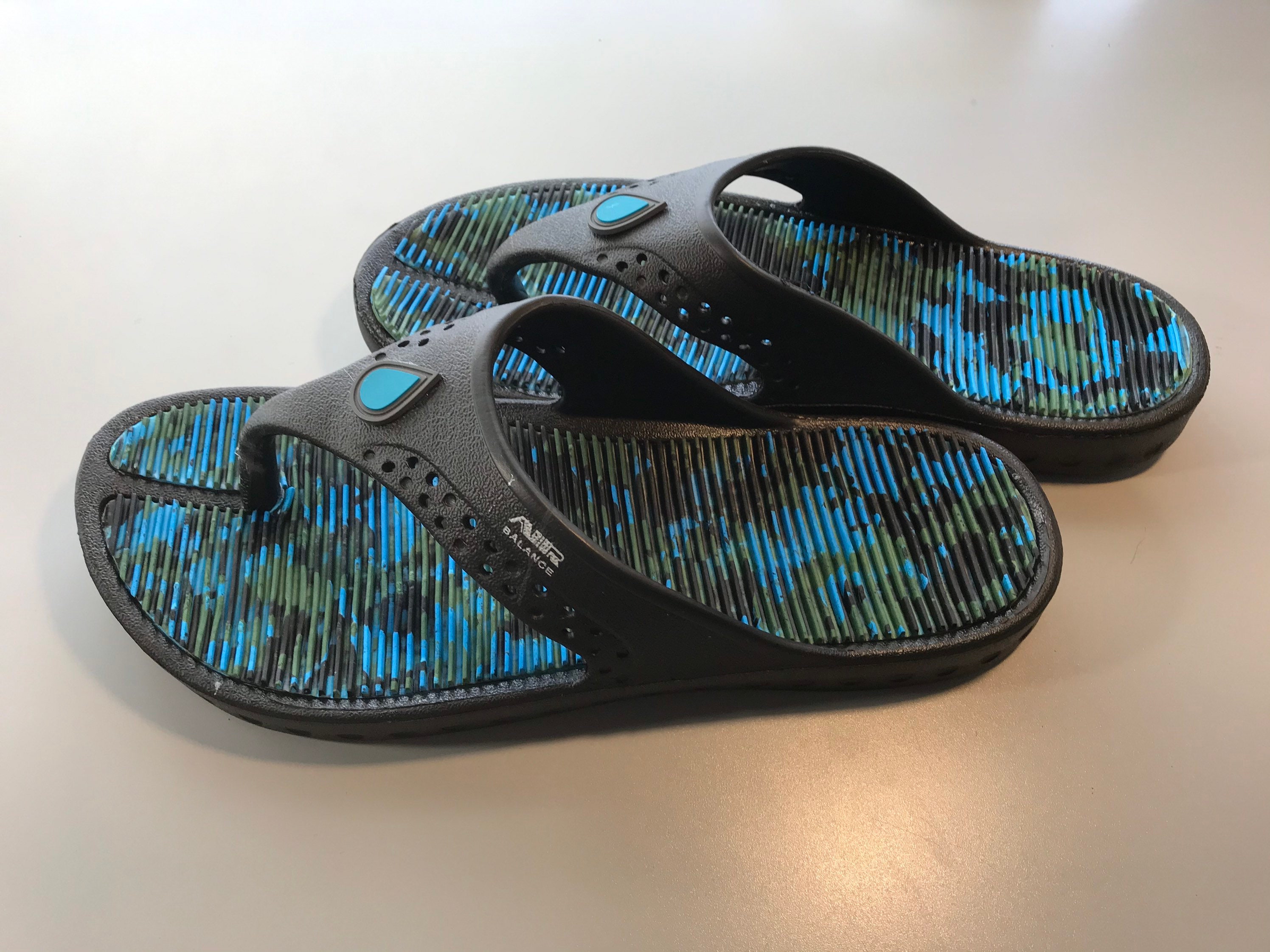 Gett Wett Flip Flops by Air Balance Black with Turquoise Olive and ...