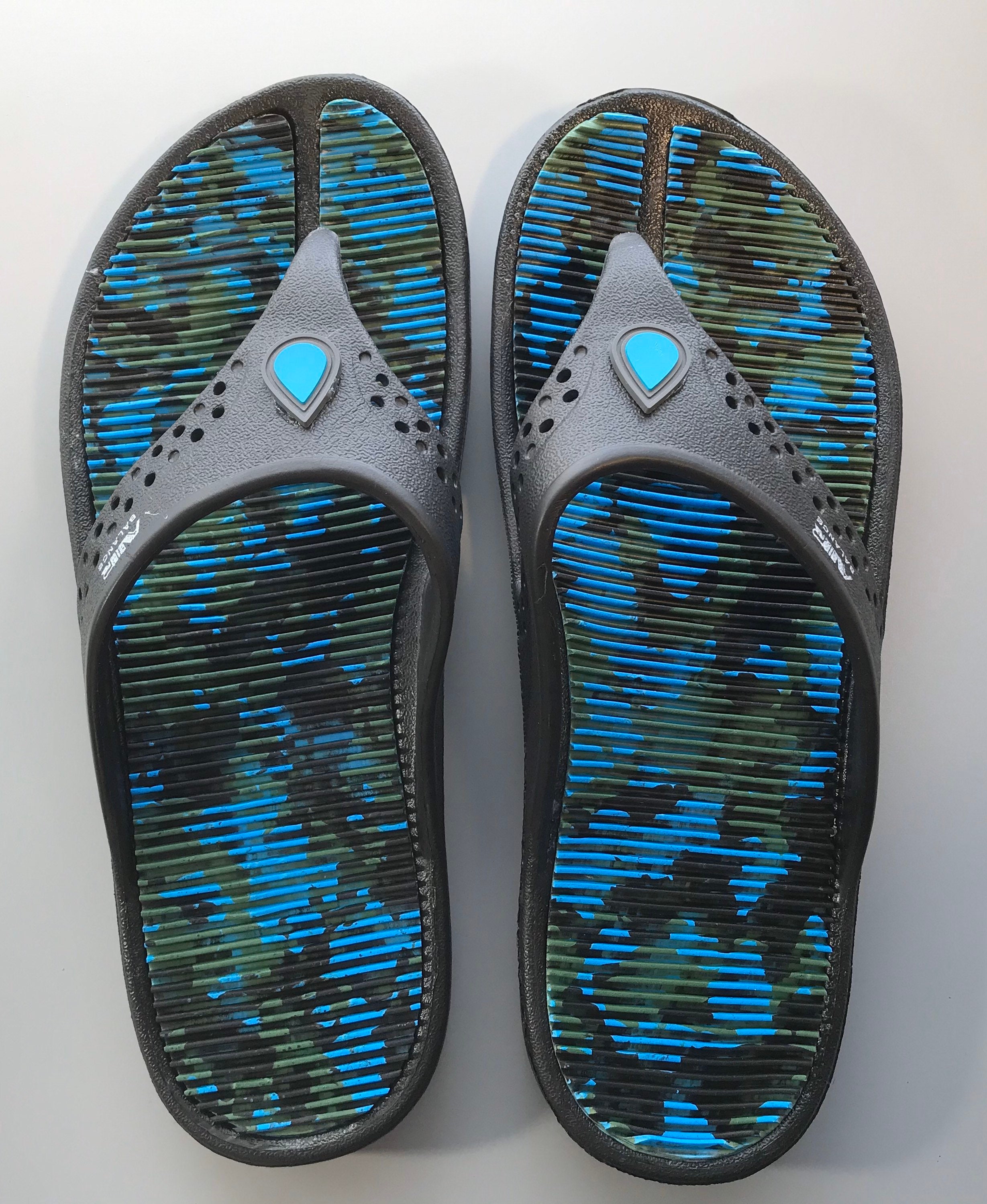 Gett Wett Flip Flops by Air Balance Black with Turquoise Olive and ...