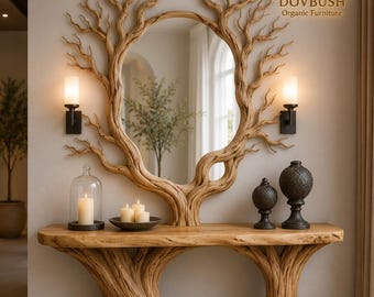 Console Table with Mirror, Solid Wood Entryway Table, Live Edge Console, Hallway Furniture, Handmade Wood Console