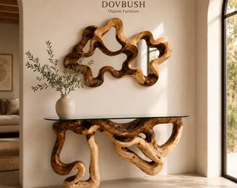 Console Table with Mirror, Solid Wood, Entryway Furniture, Living Room Furniture