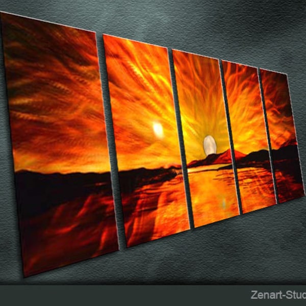 E04 Original Metal Wall Art Modern Airbrush Painting Indoor Outdoor Decor "Sunrise" by Ning