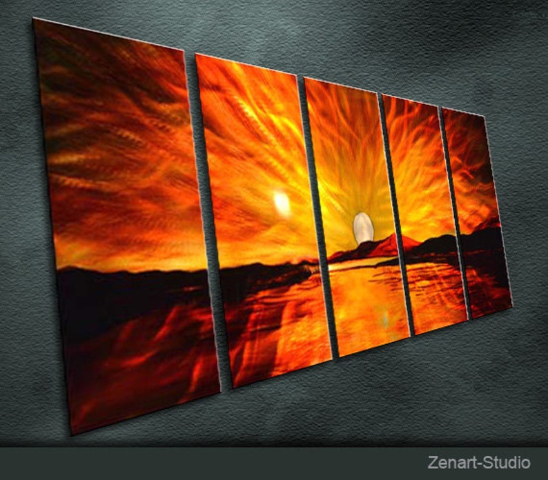 E04 Original Metal Wall Art Modern Airbrush Painting Indoor Outdoor Decor Sunrise by Ning image 1