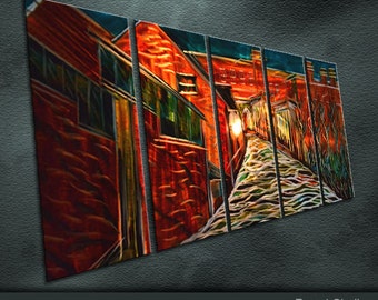 D30 Large Original Metal Wall Art Abstract Painting Sculpture Indoor Outdoor Decor " The Red Houses " by Ning