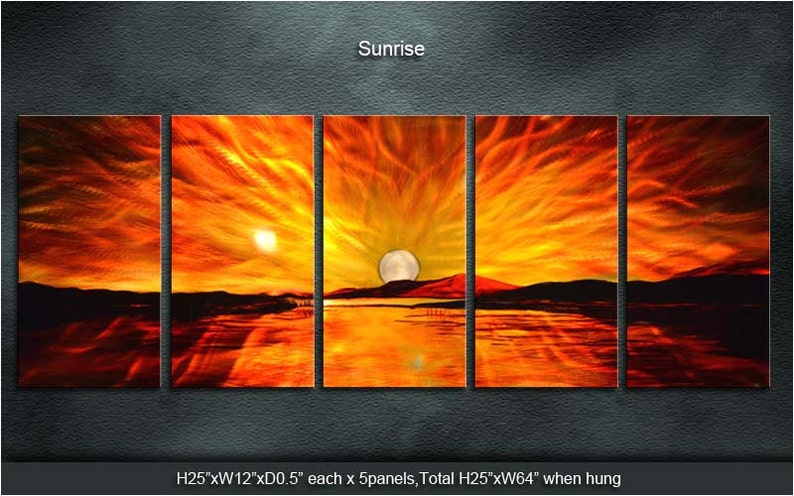 E04 Original Metal Wall Art Modern Airbrush Painting Indoor Outdoor Decor Sunrise by Ning image 2