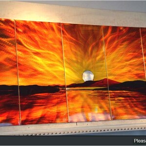 E04 Original Metal Wall Art Modern Airbrush Painting Indoor Outdoor Decor Sunrise by Ning image 3