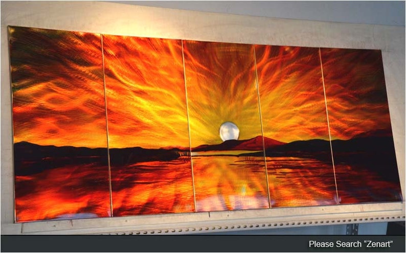 E04 Original Metal Wall Art Modern Airbrush Painting Indoor Outdoor Decor Sunrise by Ning image 3