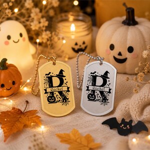 Halloween Letter Initial D Dog Tag, Personalized Name Engraved Necklace