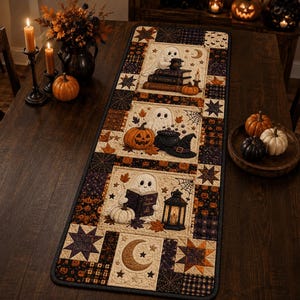Tovaglia trapuntata con zucche fantasma giocose, patchwork, adorabile decorazione da cucina per Halloween, allegro centrotavola autunnale, regalo per la famiglia, nuovo