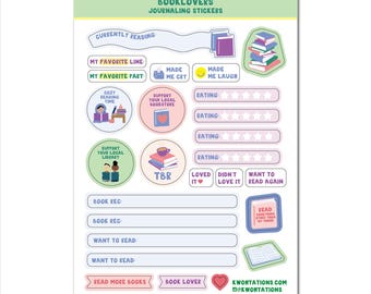 Hoja de pegatinas para escribir para amantes de los libros para llevar un diario