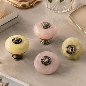 Natural Gemstone Cabinet Knob, Rose Quartz Drawer Pull, Jade Knob, Vintage Crystal Furniture Handle, Unique Dresser Hardware