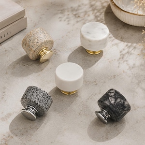 Natural Marble & Granite Drawer Knob, Sleek Stone Cabinet Pull, Modern Minimalist Furniture Handle, Unique Nightstand Knob for Dresser