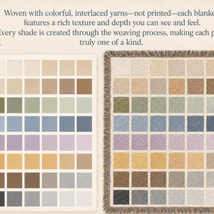 Color and woven texture chart showing interlaced yarn colors and not printed blanket construction.
