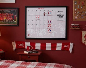 Calendario de partidos del Liverpool FC 2026/27, calendario de pared minimalista de fútbol, descarga digital en PDF.