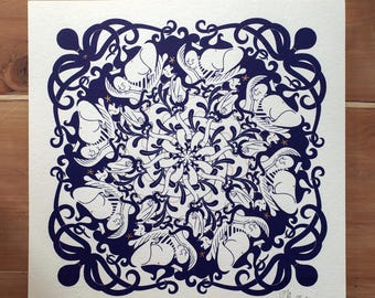 Calypso - 2-farbiger (Blau & Gold) signierter Siebdruck.