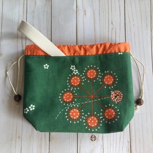 Small handmade drawstring project bag with handle | Charley Harper Fabric