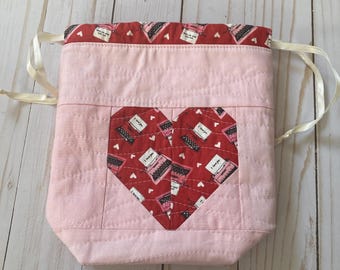 Quilted Heart Drawstring Gift Bag | Valentine's Day Reusable Pouch